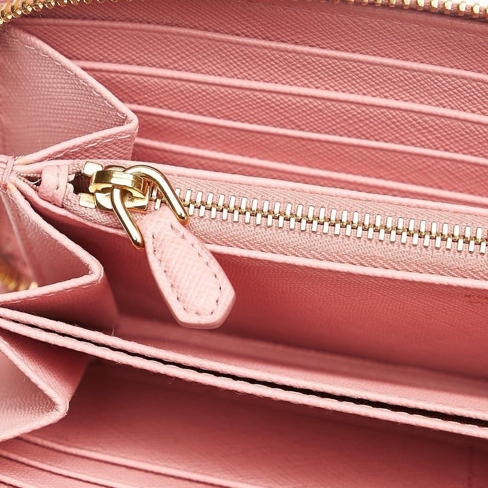 Prada Pink Saffiano Leather Bow Zip Around Long Wallet Gold Hardware Italy - Picture 9 of 10